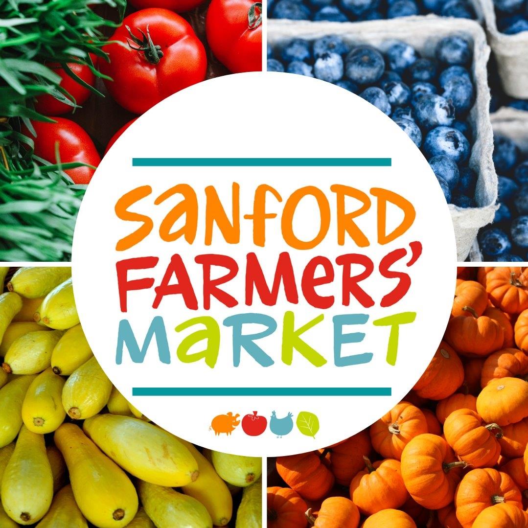 Sanford Farmers Market graphic representing local food and drink
